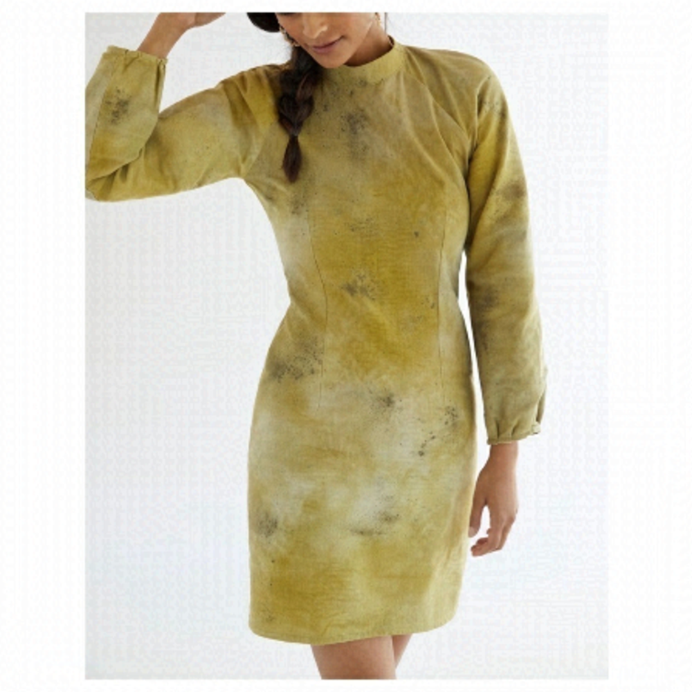 𝅺new Anthropologie Maria Bouvier Olive Tie Dye Open Back Shift Dress US L